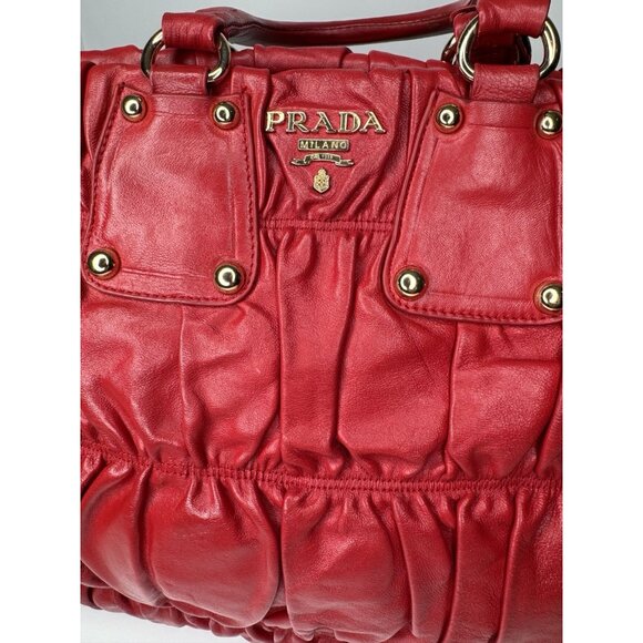 Prada Napa Gauffre Tessuto Red Leather Two Way Bag - Picture 14 of 16